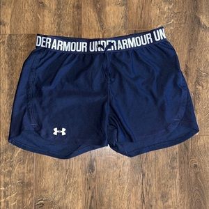 Navy blue under armor workout shorts.